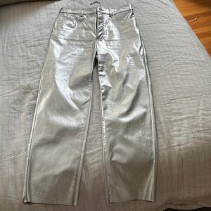 EXPRESS - Silver Metallic Straight High Rise Pants